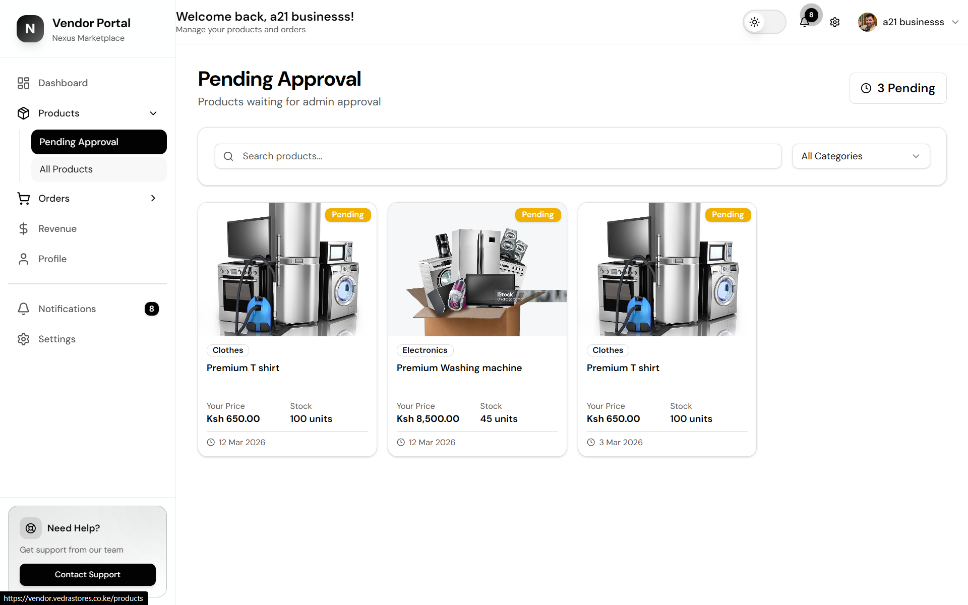 Vendor Dashboard screenshot 2
